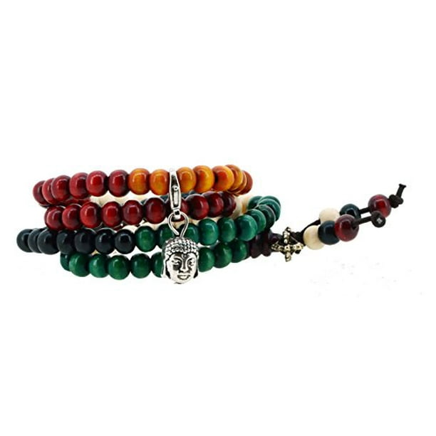 Elastic 6mm Simulated Blue Stripe Agate Prayer Beads Meditation Mala Wrap Bracelet with Removable Charms Elastic 6mm Simulated Blue Stripe Agate Prayer Beads Meditation Mala Wrap Bracelet with Removable Charms